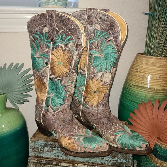 Roper Shoes - Roper Floral Embroidery Cowgirl Boots